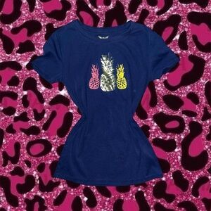 2010s faded glory Navy blue pineapple fitted tee